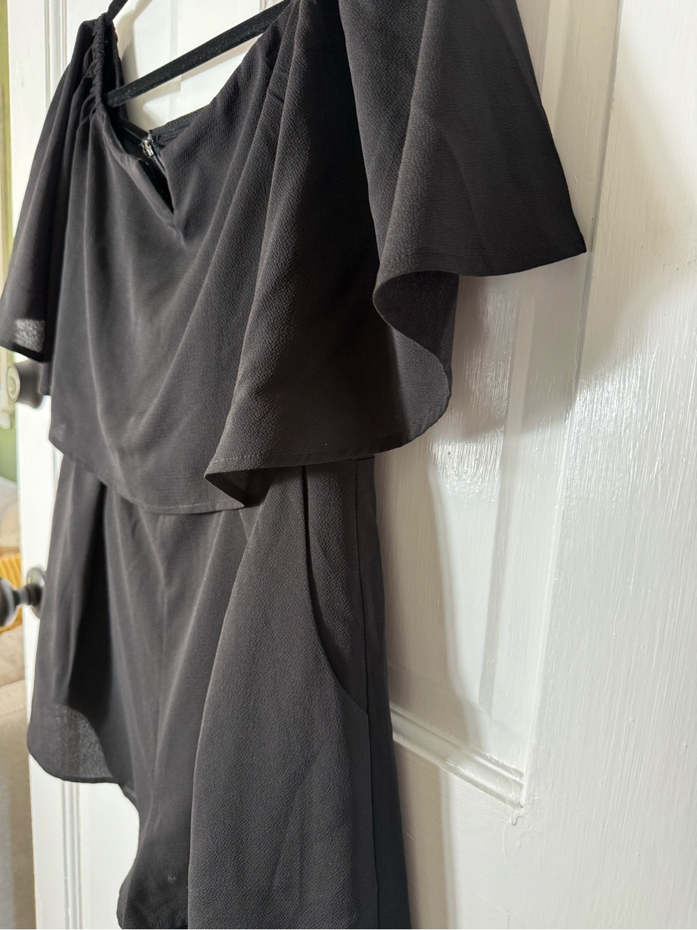 eesome Black Off-Shoulder Romper with Flounce Bodice - Picture 5 of 8